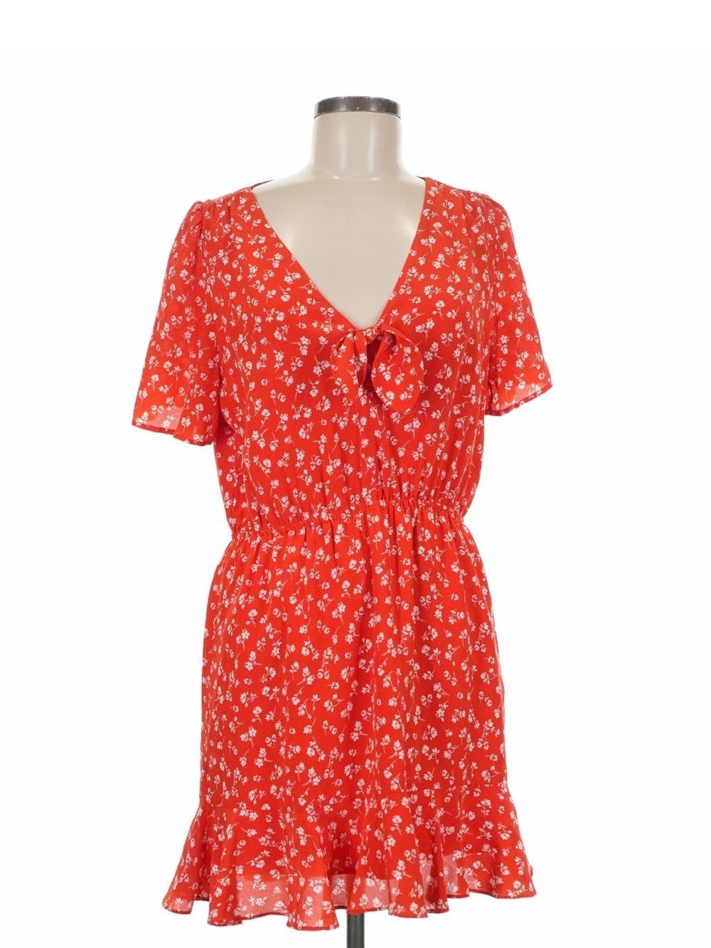 Red Floral Tie-Front Mini Dress